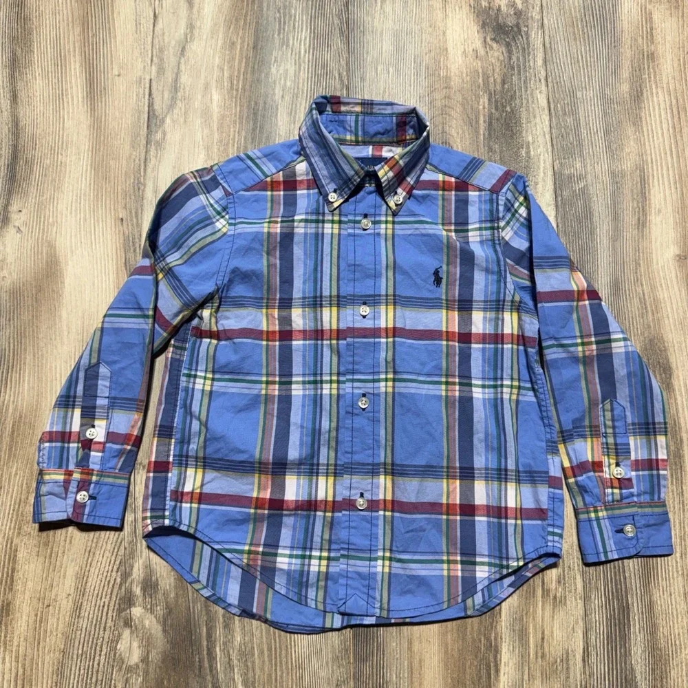 Ralph Lauren Boys 3T Plaid Button Down Shirt Long Sleeve Preppy Classic Kids Top